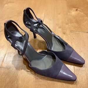 Anne Klein leather suede shoes ankle strap sz 8 lilac dusk heel